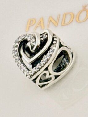 New Pandora S925 ALE Cubic Zirconia Sparkling Entwined Hearts Charm